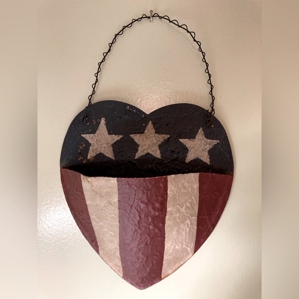 Primitive Heart American Flag Folk Wall Art Rustic Decor Handmade Pouch